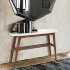 Console en marbre blanc et gris, pieds en chêne/noyer, style Mid-Century