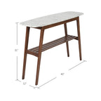 Console en marbre blanc et gris, pieds en chêne/noyer, style Mid-Century