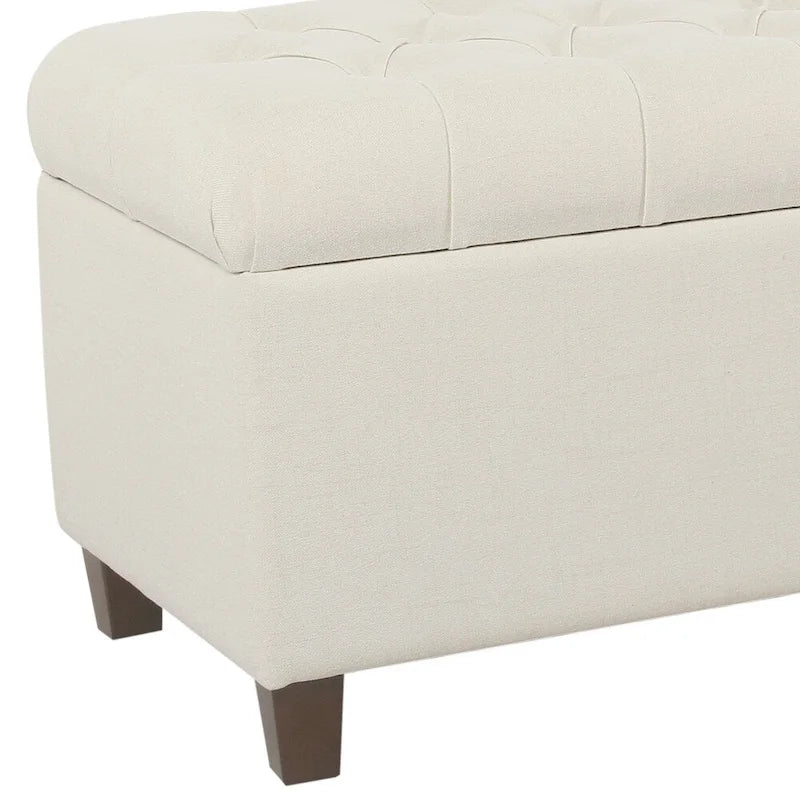 Banc de rangement capitonné en polyester blanc avec couvercle à charnière, 1 place