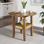 Table d'appoint/de salle à manger ronde en cannage, finition chêne antique, avec 2 abattants, 2 places