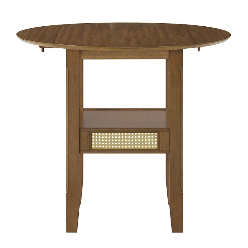 Table d'appoint/de salle à manger ronde en cannage, finition chêne antique, avec 2 abattants, 2 places