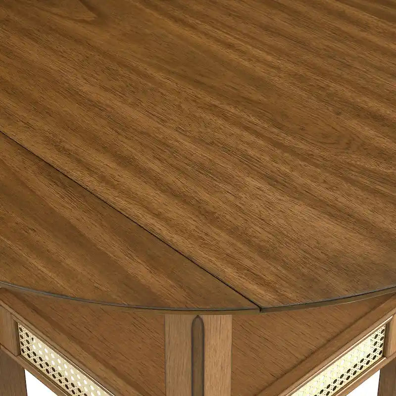 Table d'appoint/de salle à manger ronde en cannage, finition chêne antique, avec 2 abattants, 2 places