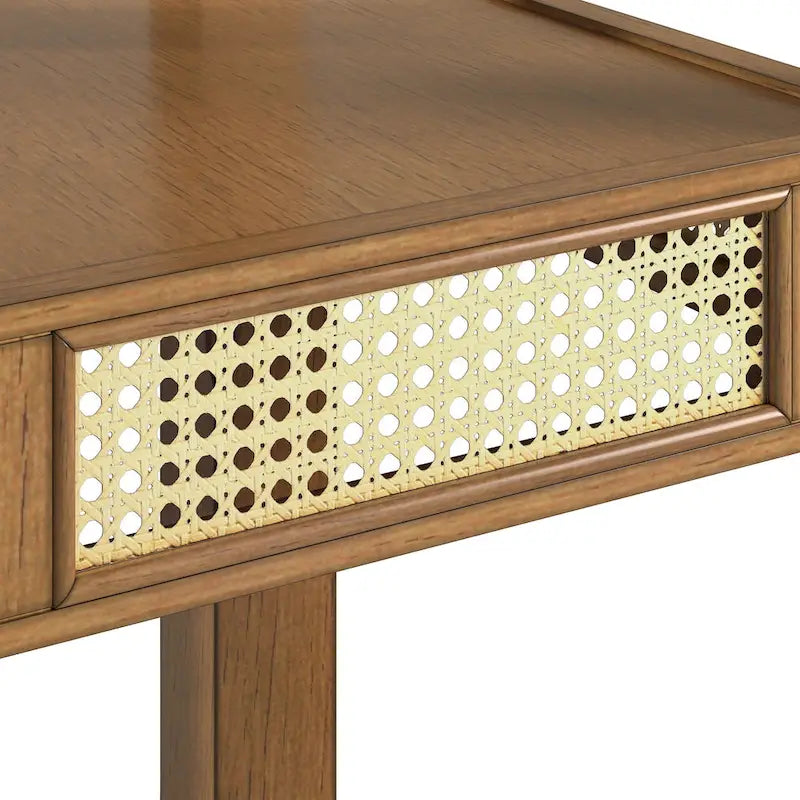 Table d'appoint/de salle à manger ronde en cannage, finition chêne antique, avec 2 abattants, 2 places