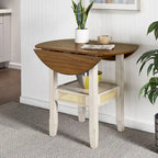 Table d'appoint/de salle à manger ronde en cannage, finition chêne antique, avec 2 abattants, 2 places