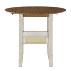 Table d'appoint/de salle à manger ronde en cannage, finition chêne antique, avec 2 abattants, 2 places