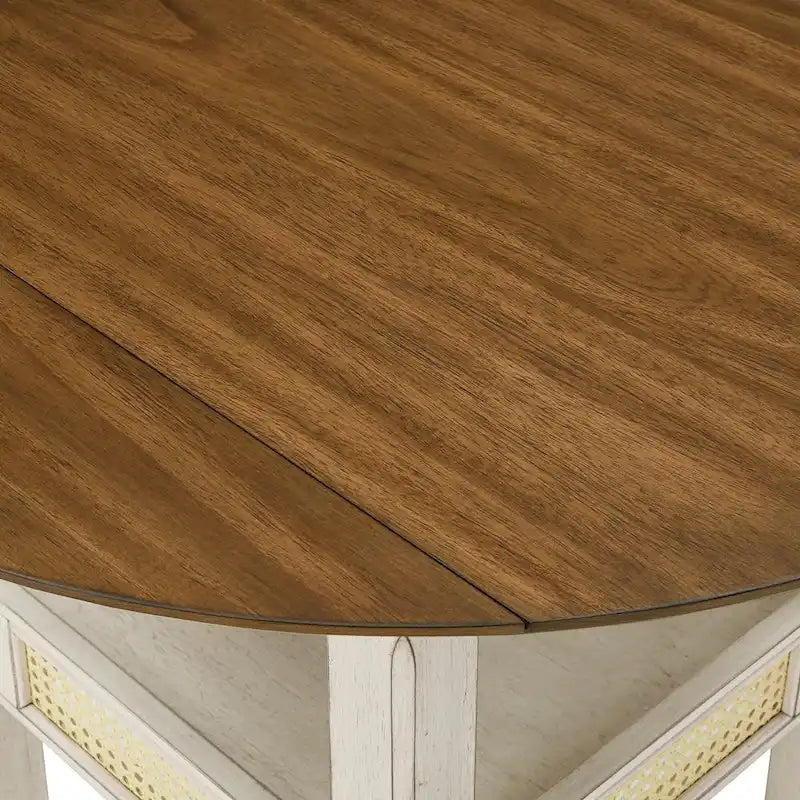 Table d'appoint/de salle à manger ronde en cannage, finition chêne antique, avec 2 abattants, 2 places