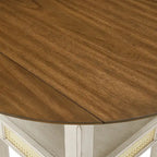 Table d'appoint/de salle à manger ronde en cannage, finition chêne antique, avec 2 abattants, 2 places