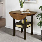 Table d'appoint/de salle à manger ronde en cannage, finition chêne antique, avec 2 abattants, 2 places