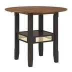 Table d'appoint/de salle à manger ronde en cannage, finition chêne antique, avec 2 abattants, 2 places