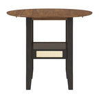 Table d'appoint/de salle à manger ronde en cannage, finition chêne antique, avec 2 abattants, 2 places
