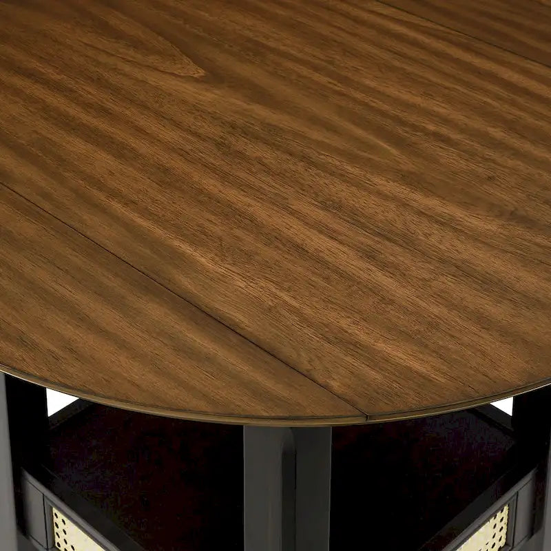 Table d'appoint/de salle à manger ronde en cannage, finition chêne antique, avec 2 abattants, 2 places