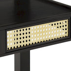 Table d'appoint/de salle à manger ronde en cannage, finition chêne antique, avec 2 abattants, 2 places