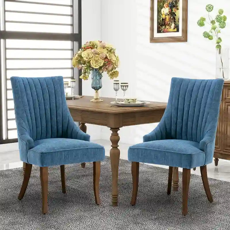 Chaise de salle à manger en lin à dossier haut, beige/marron/noir/bleu/gris/blanc, lot de 2