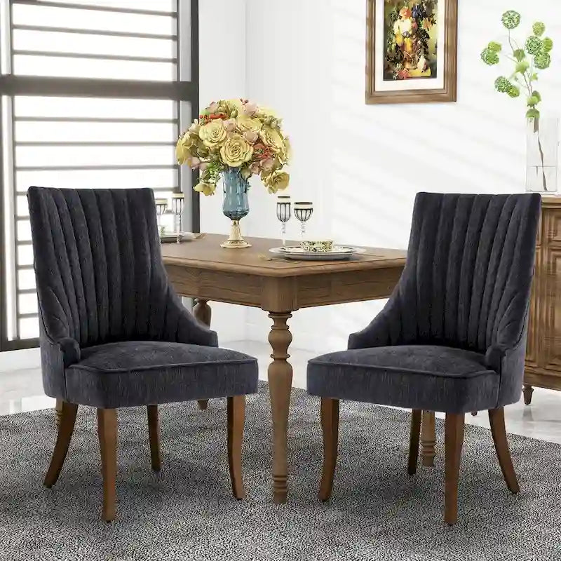 Chaise de salle à manger en lin à dossier haut, beige/marron/noir/bleu/gris/blanc, lot de 2