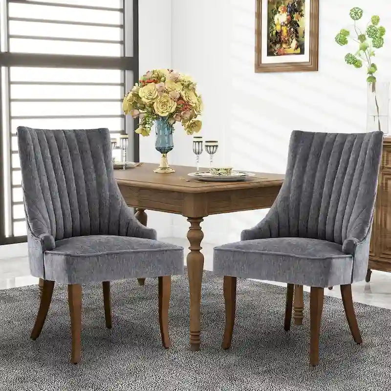 Chaise de salle à manger en lin à dossier haut, beige/marron/noir/bleu/gris/blanc, lot de 2