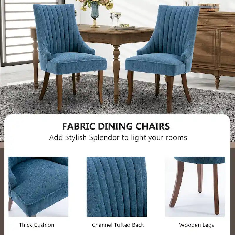 Chaise de salle à manger en lin à dossier haut, beige/marron/noir/bleu/gris/blanc, lot de 2