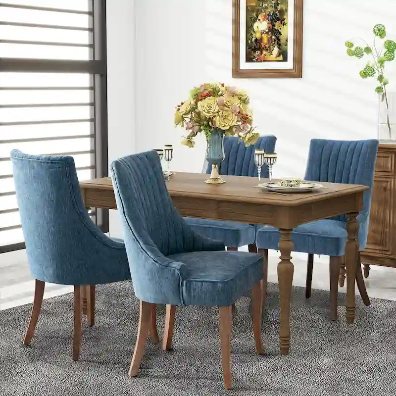 Chaise de salle à manger en lin à dossier haut, beige/marron/noir/bleu/gris/blanc, lot de 2