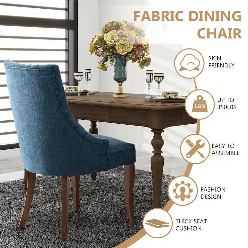 Chaise de salle à manger en lin à dossier haut, beige/marron/noir/bleu/gris/blanc, lot de 2
