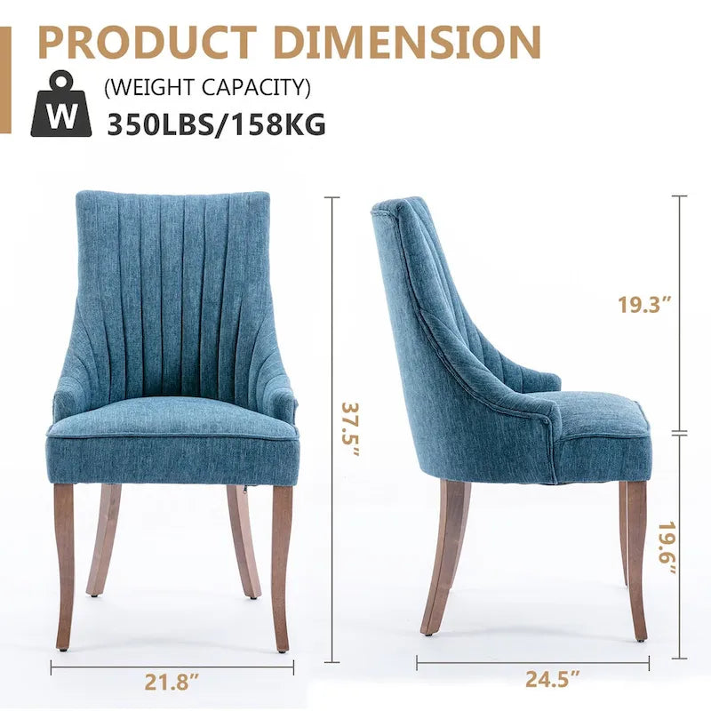 Chaise de salle à manger en lin à dossier haut, beige/marron/noir/bleu/gris/blanc, lot de 2