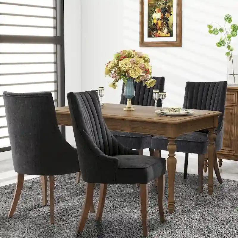 Chaise de salle à manger en lin à dossier haut, beige/marron/noir/bleu/gris/blanc, lot de 2