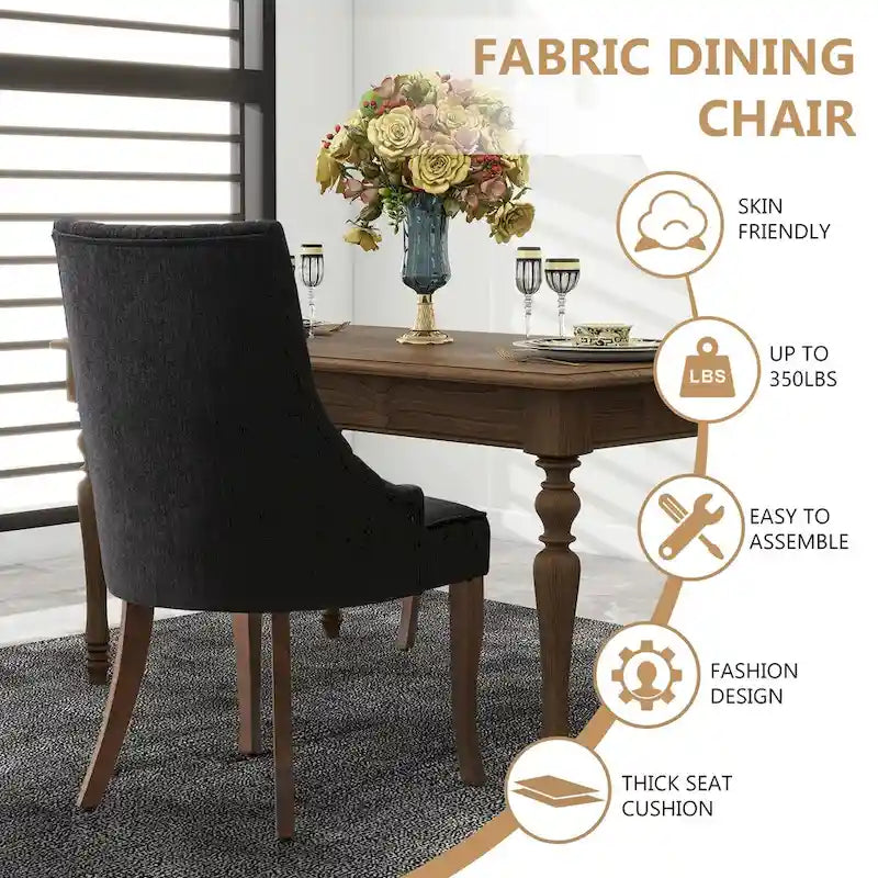 Chaise de salle à manger en lin à dossier haut, beige/marron/noir/bleu/gris/blanc, lot de 2