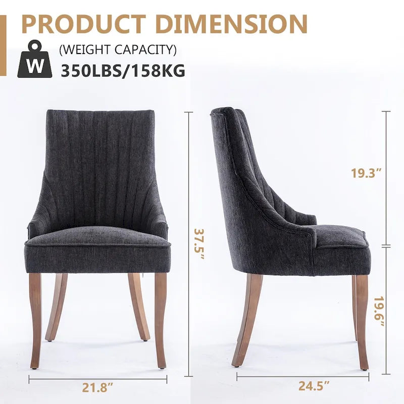Chaise de salle à manger en lin à dossier haut, beige/marron/noir/bleu/gris/blanc, lot de 2