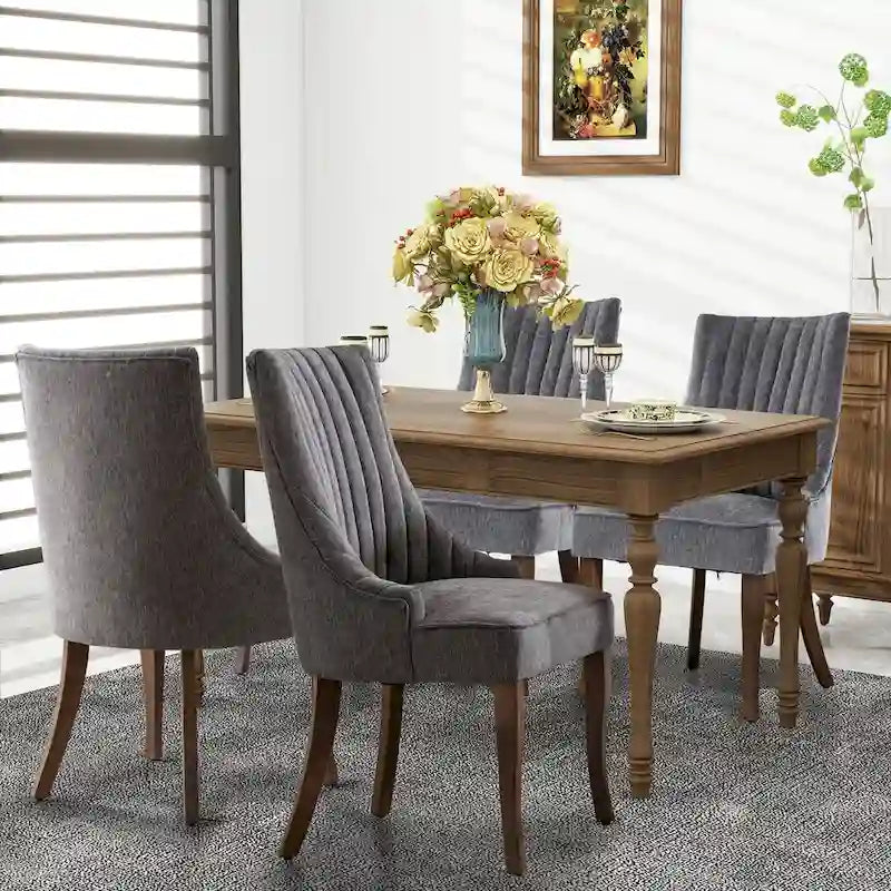 Chaise de salle à manger en lin à dossier haut, beige/marron/noir/bleu/gris/blanc, lot de 2