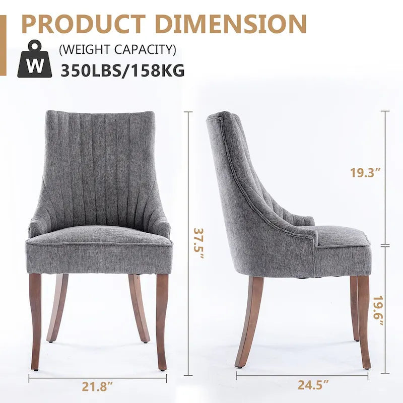 Chaise de salle à manger en lin à dossier haut, beige/marron/noir/bleu/gris/blanc, lot de 2