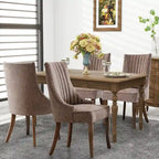 Chaise de salle à manger en lin à dossier haut, beige/marron/noir/bleu/gris/blanc, lot de 2