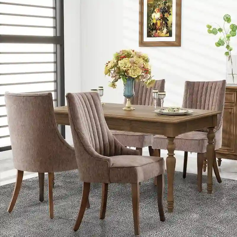 Chaise de salle à manger en lin à dossier haut, beige/marron/noir/bleu/gris/blanc, lot de 2