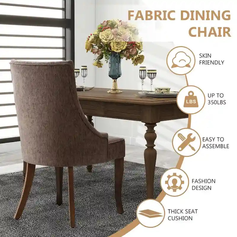 Chaise de salle à manger en lin à dossier haut, beige/marron/noir/bleu/gris/blanc, lot de 2