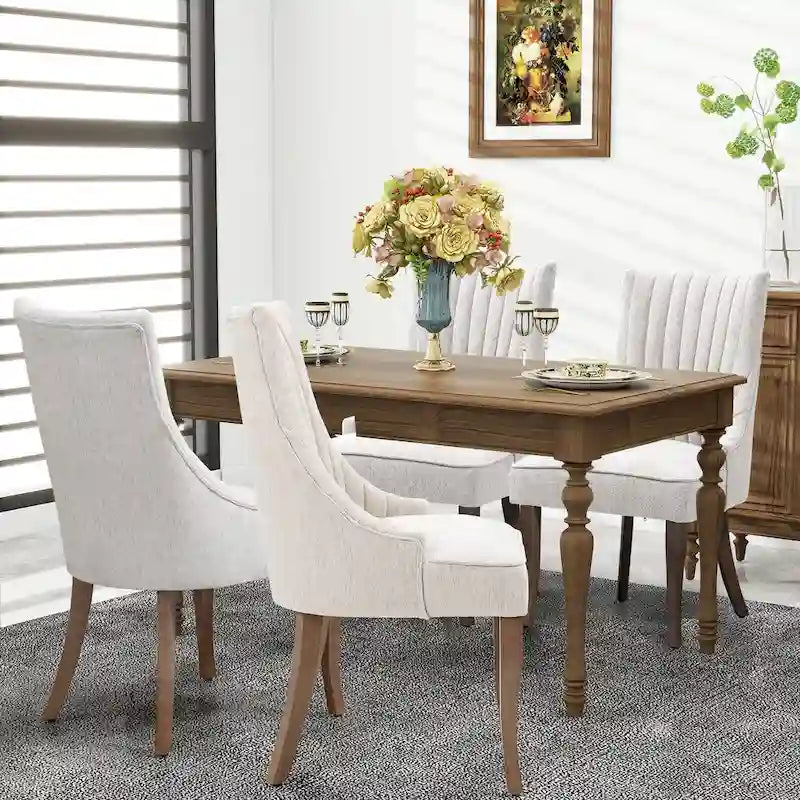 Chaise de salle à manger en lin à dossier haut, beige/marron/noir/bleu/gris/blanc, lot de 2