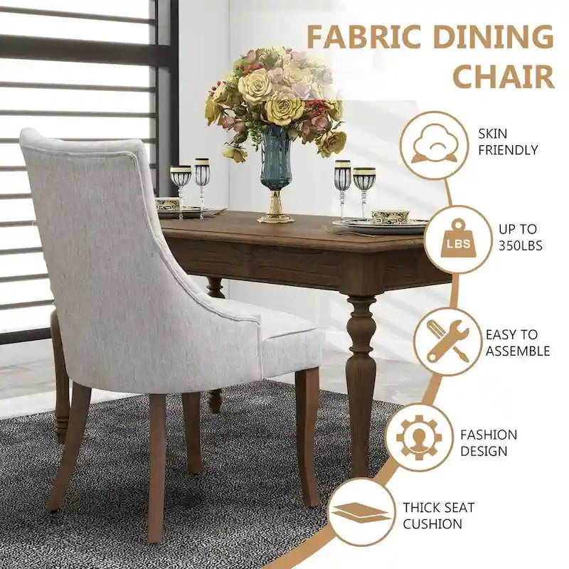 Chaise de salle à manger en lin à dossier haut, beige/marron/noir/bleu/gris/blanc, lot de 2