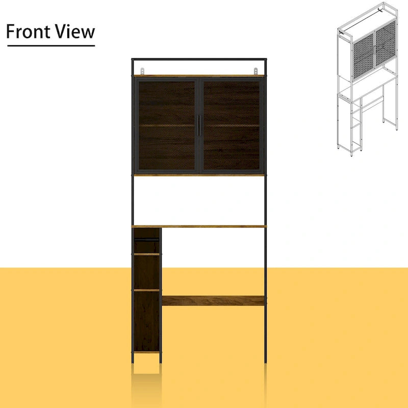 Armoire de rangement WC Noyer, Simple, avec porte en maille
