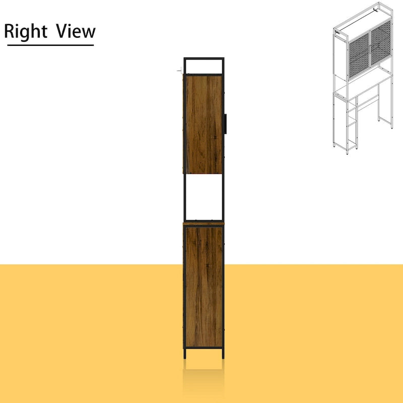 Armoire de rangement WC Noyer, Simple, avec porte en maille