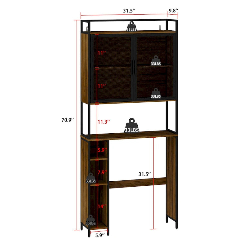 Armoire de rangement WC Noyer, Simple, avec porte en maille