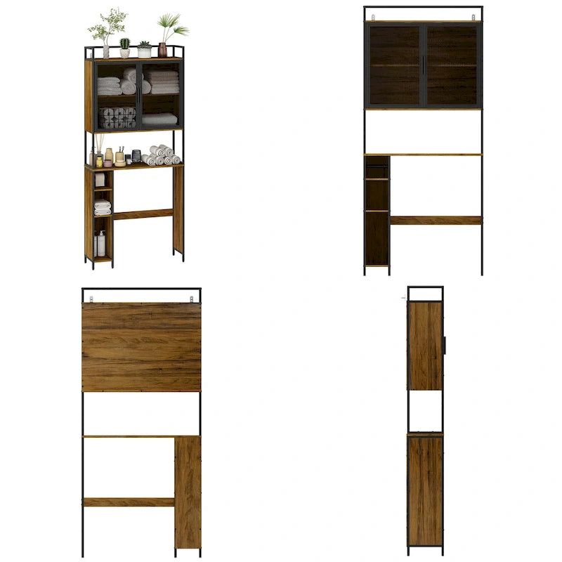 Armoire de rangement WC Noyer, Simple, avec porte en maille