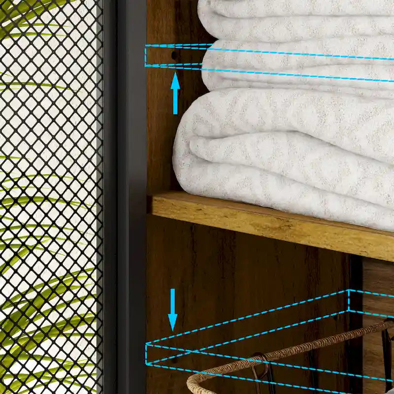 Armoire de rangement WC Noyer, Simple, avec porte en maille