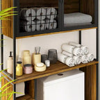 Armoire de rangement WC Noyer, Simple, avec porte en maille