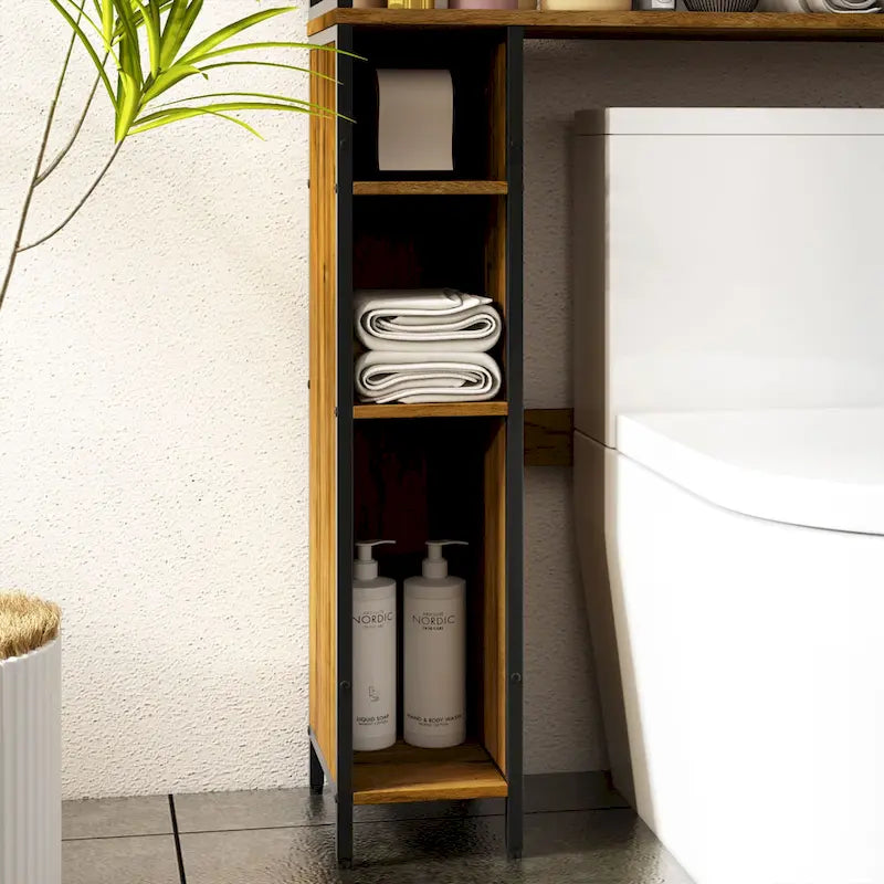 Armoire de rangement WC Noyer, Simple, avec porte en maille