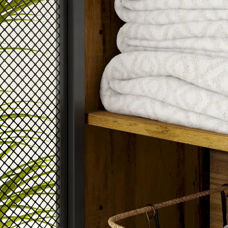 Armoire de rangement WC Noyer, Simple, avec porte en maille