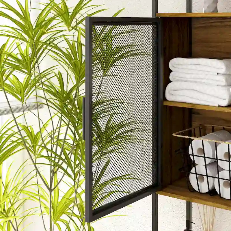 Armoire de rangement WC Noyer, Simple, avec porte en maille