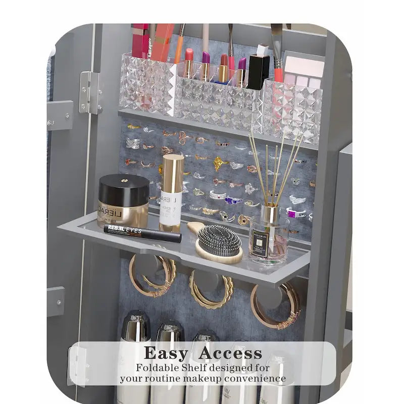 Armoire à bijoux miroir sur pied blanche avec étagère de rangement, 1 personne