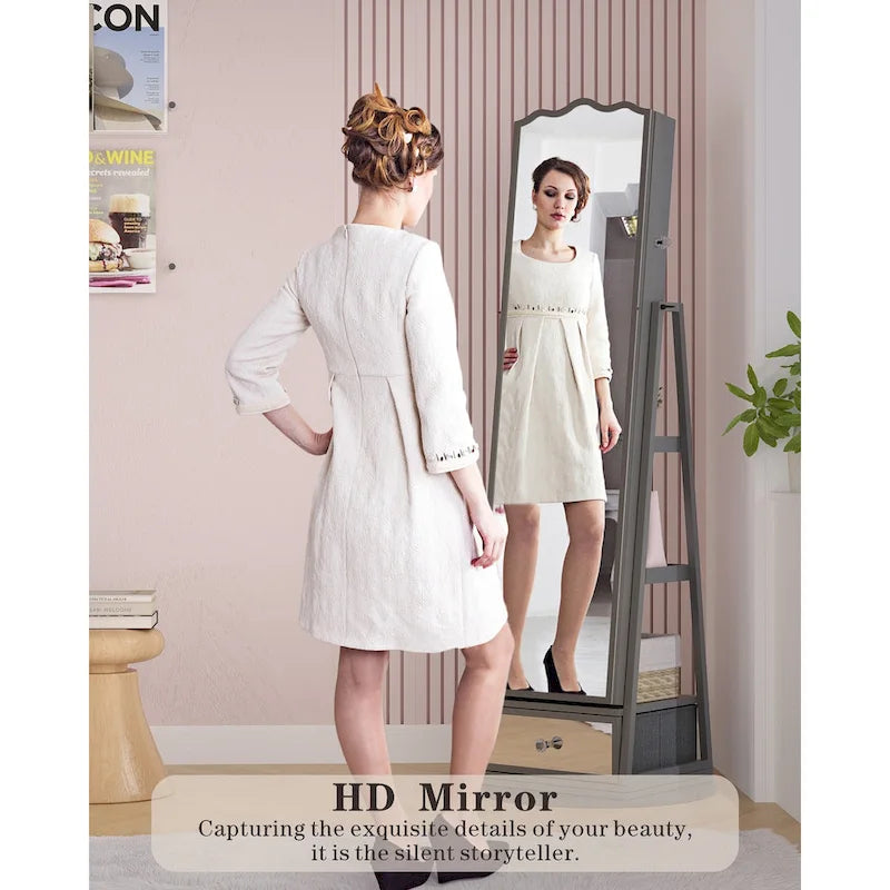Armoire à bijoux miroir sur pied blanche avec étagère de rangement, 1 personne