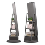 Armoire à bijoux miroir sur pied blanche avec étagère de rangement, 1 personne