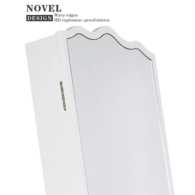 Armoire à bijoux miroir sur pied blanche avec étagère de rangement, 1 personne