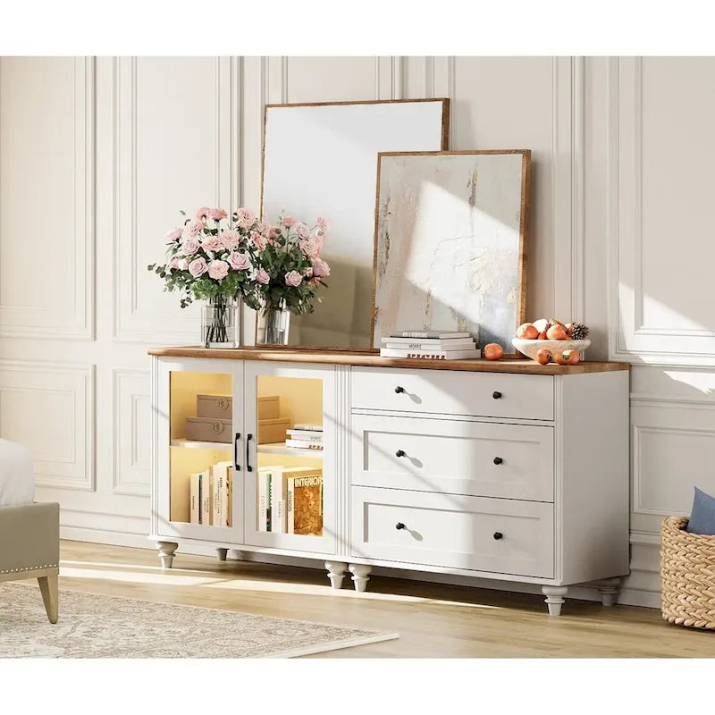 Buffet et commode 2-en-1 blanc cassé, 68 pouces
