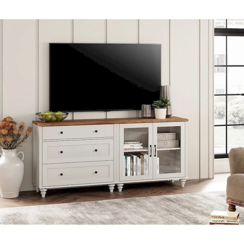 Buffet et commode 2-en-1 blanc cassé, 68 pouces