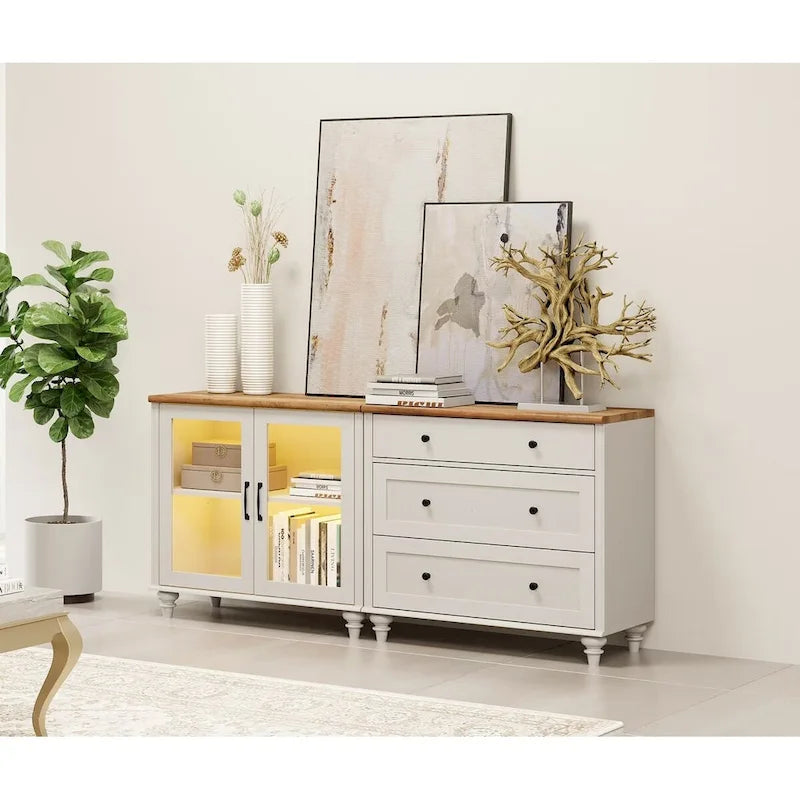 Buffet et commode 2-en-1 blanc cassé, 68 pouces