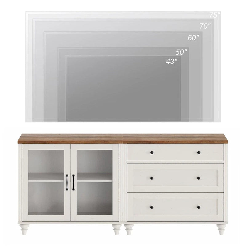 Buffet et commode 2-en-1 blanc cassé, 68 pouces